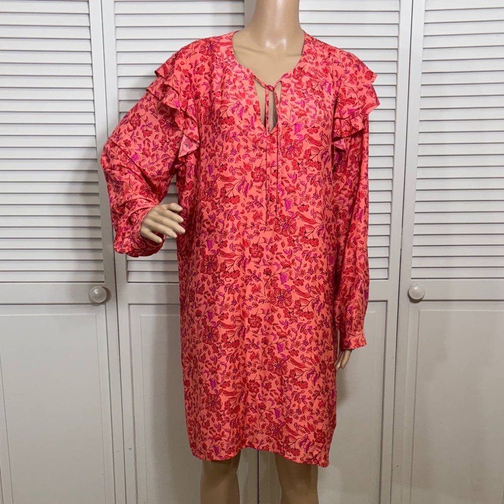 Vineyard Vines Papaya Floral Helenium Ruffled Tunic Dress XL